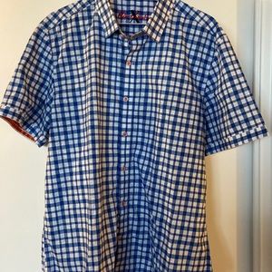 Robert Graham gingham print tailored fit short sleeve button-up shirt size 2XL